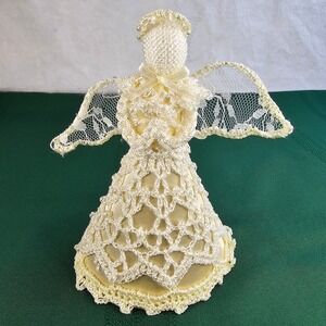 Vintage‎ Handmade Angel Figurine Lace and Ribbon Holiday Decor Ornament